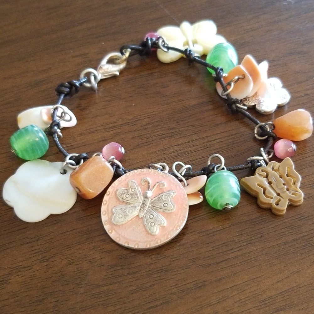Butterfly Flower Beachy Charm Bracelet